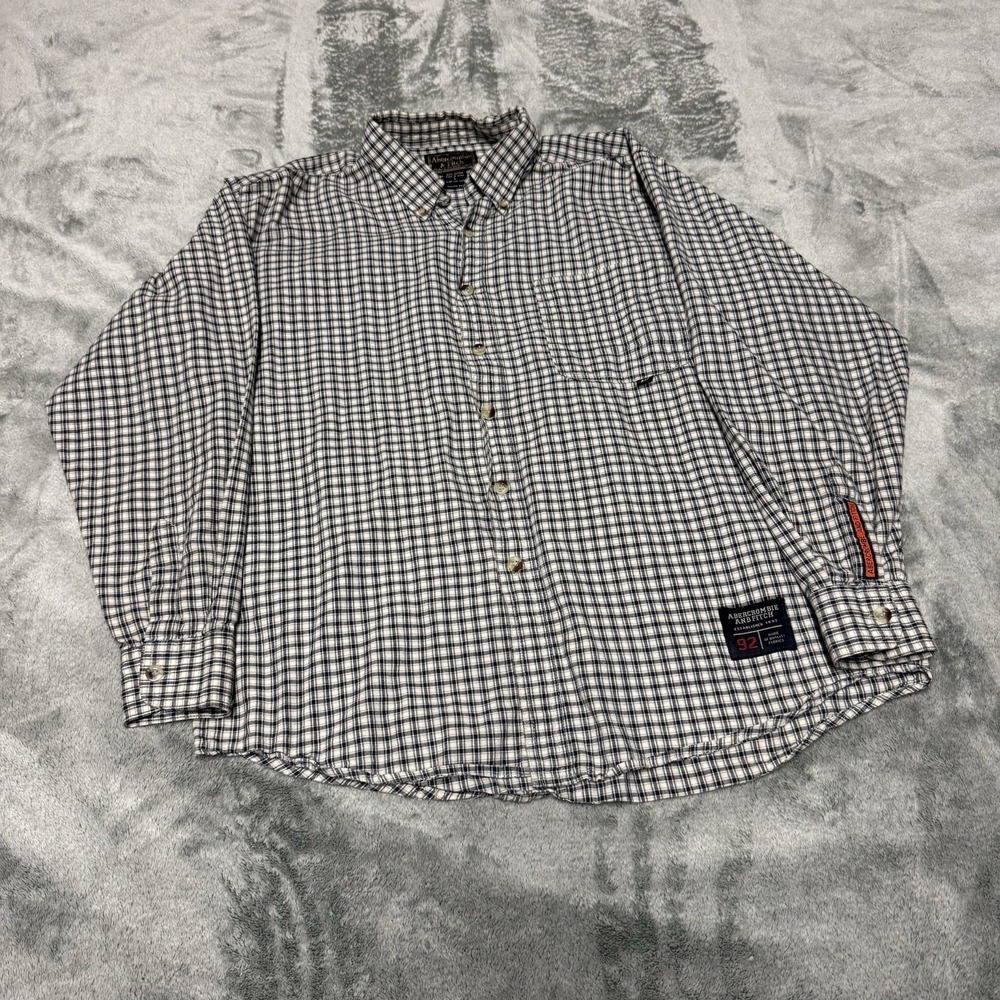 Vintage Abercrombie & Fitch Mens L Y2K Button-Up Shirt Plaid 100% Cotton Preppy